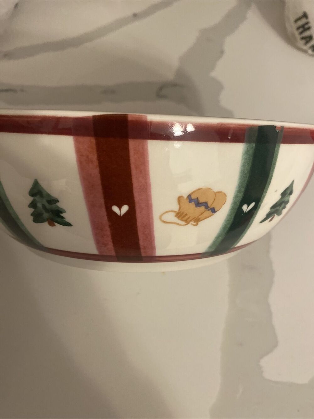 Vintage Pfaltzgraff Holiday Serving Bowl 9 Inches Snowflake Tree Mittens